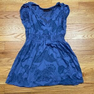 The Limited Burnout Floral Tunic Tank Women M Blue Smocked Waist Boho Fairycore